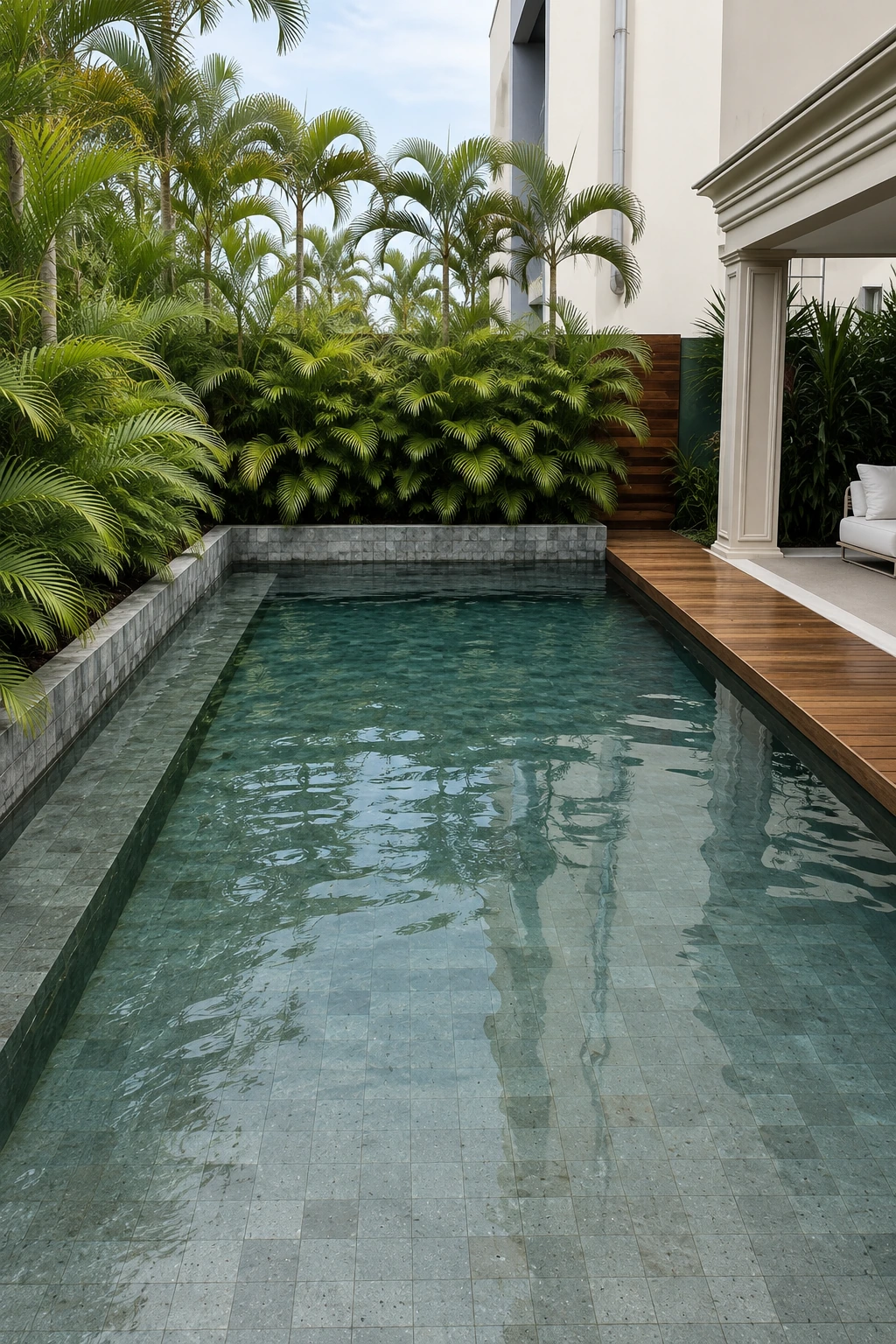 Aplicação ilustrativa de Hijau em piscina residencial